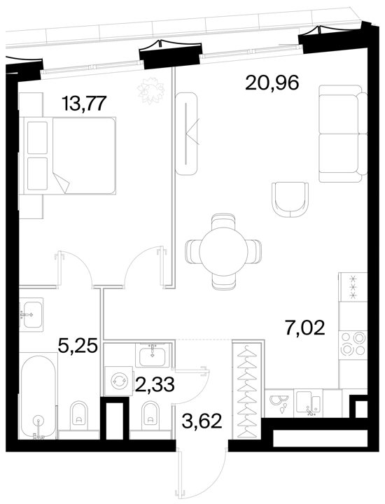 1-комнатная квартира, 53 м² — фото 1