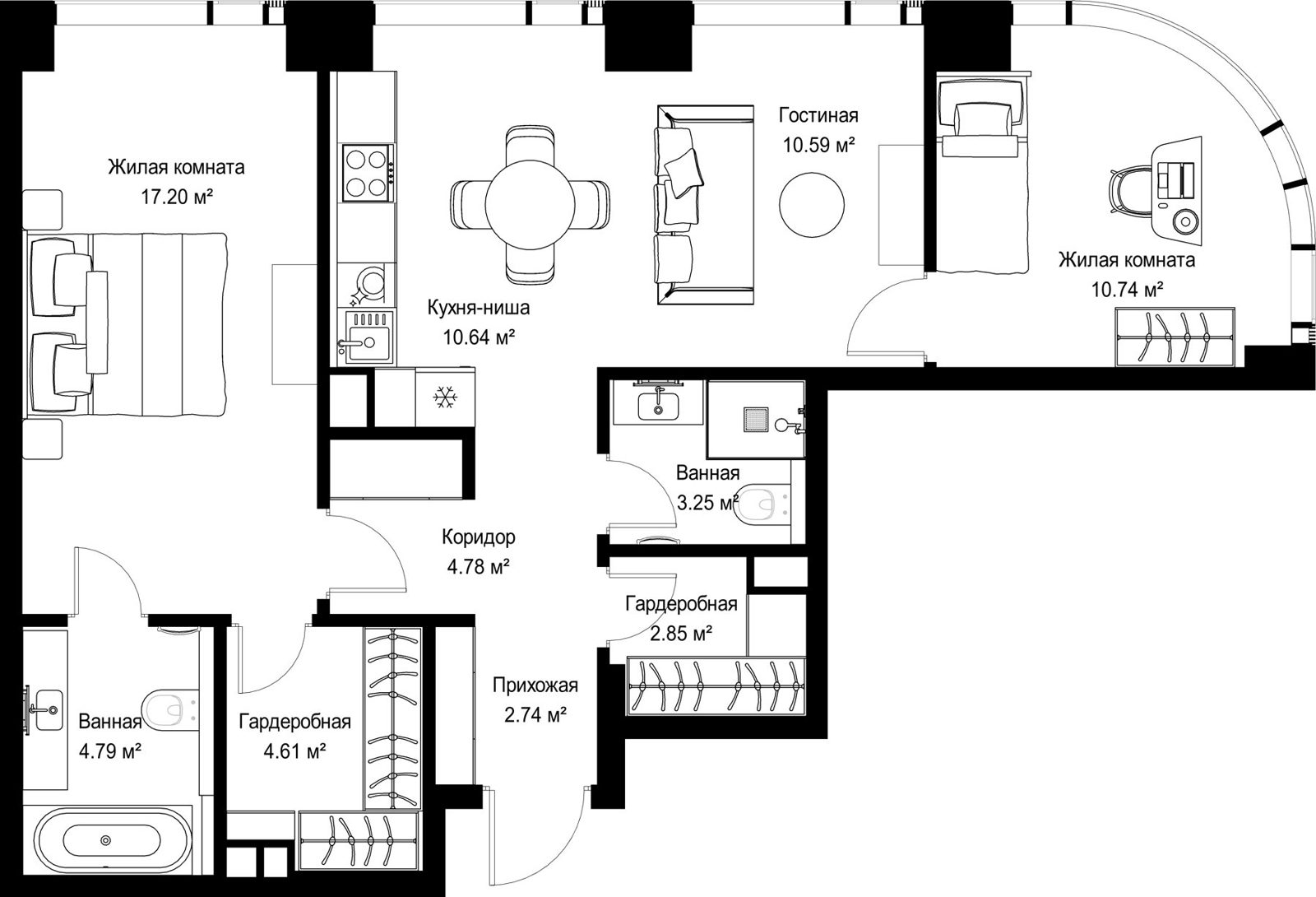 2-комнатная квартира, 72,2 м²