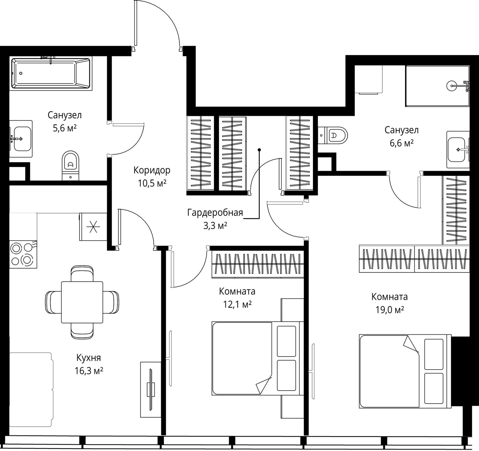 2-комнатная квартира, 73,4 м²