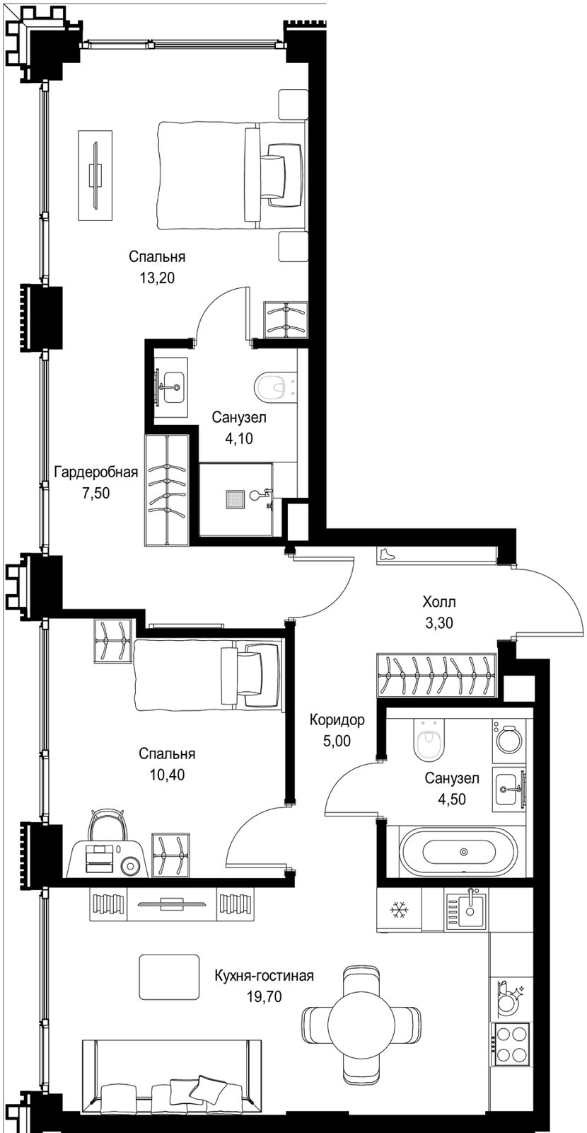 2-комнатная квартира, 67,7 м²