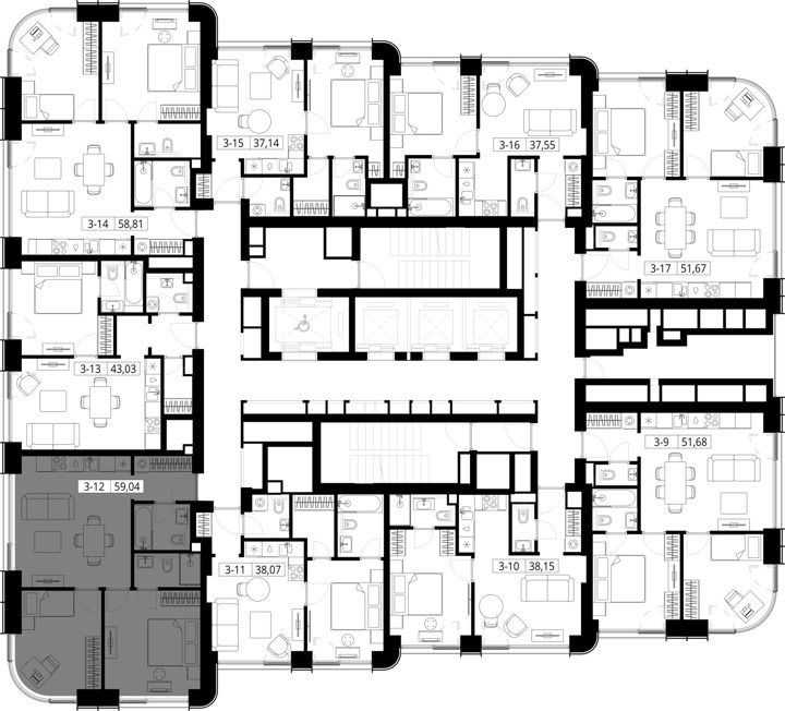 2-комнатная квартира, 59 м² — фото 2