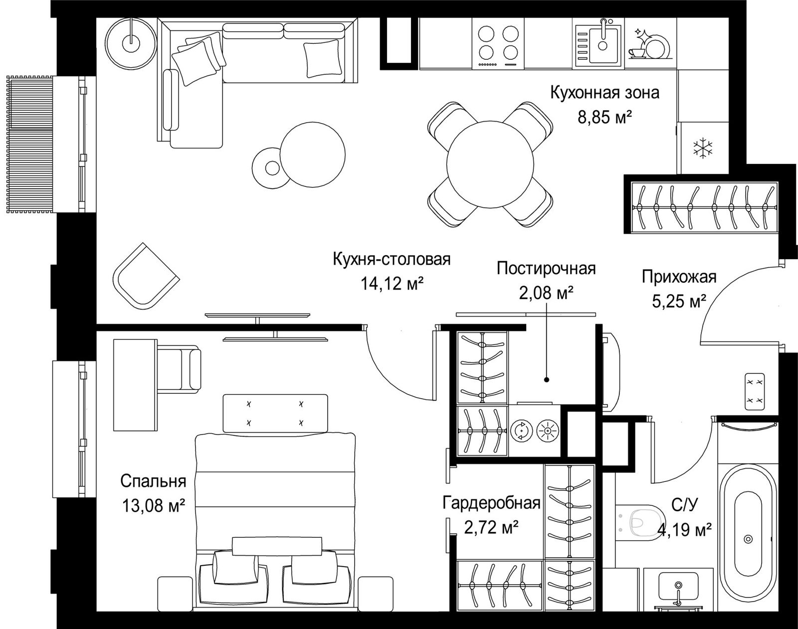 1-комнатная квартира, 50,3 м²