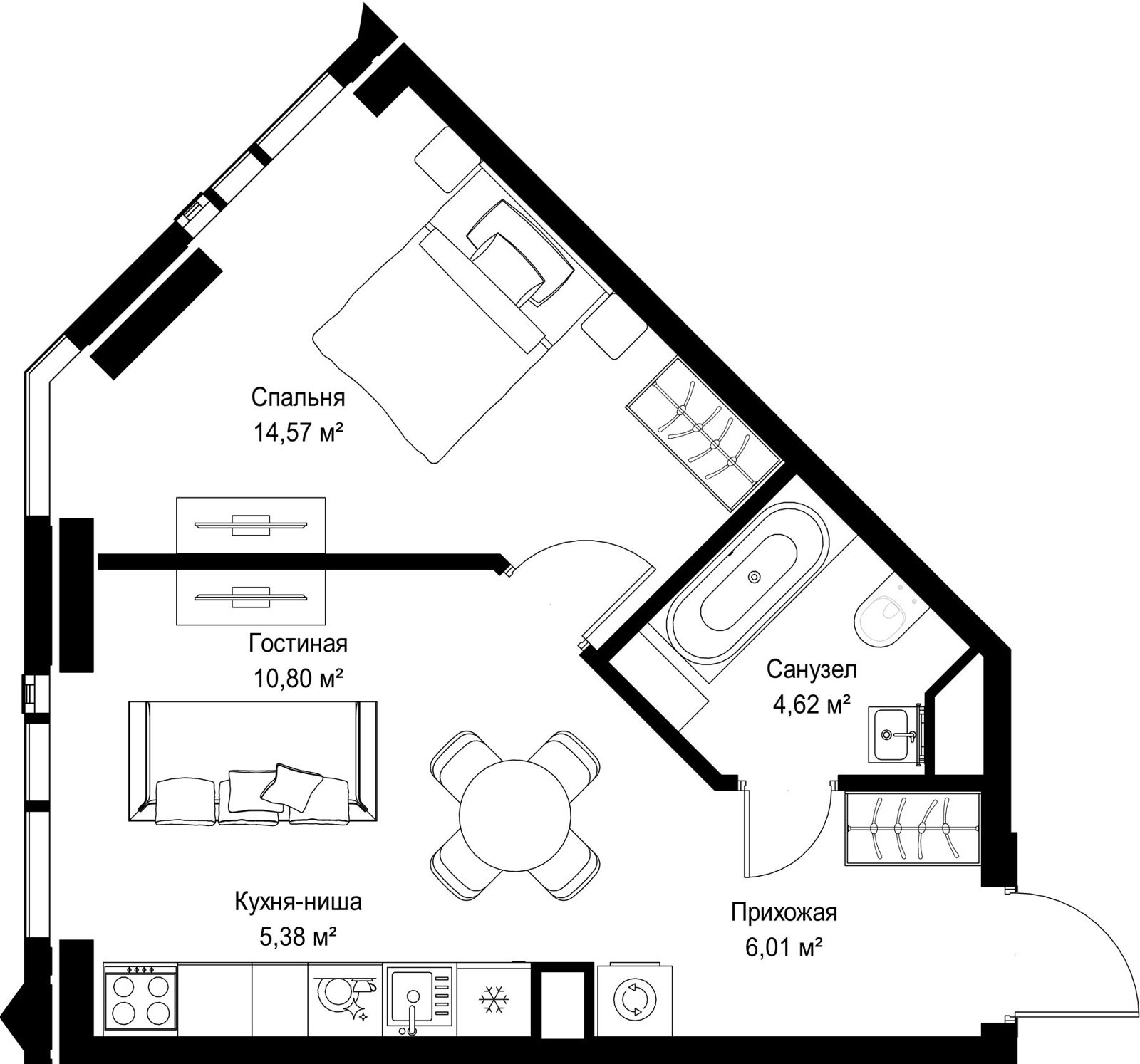 1-комнатная квартира, 41,4 м²