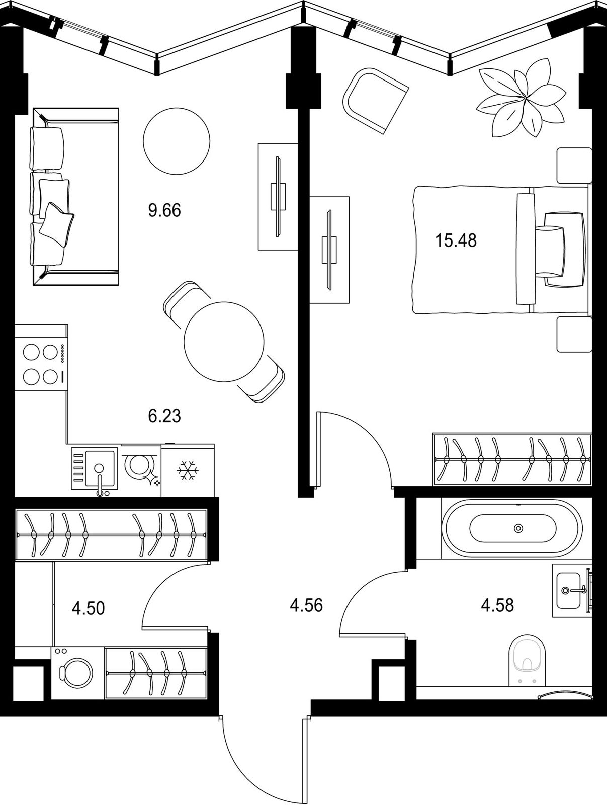 1-комнатная квартира, 45 м²