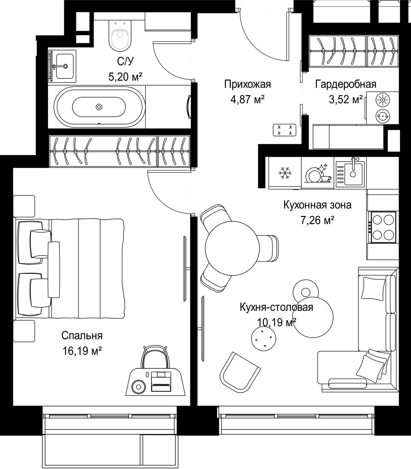 1-комнатная квартира, 47,2 м²