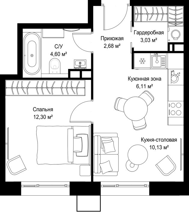 1-комнатная квартира, 38,9 м² — фото 1