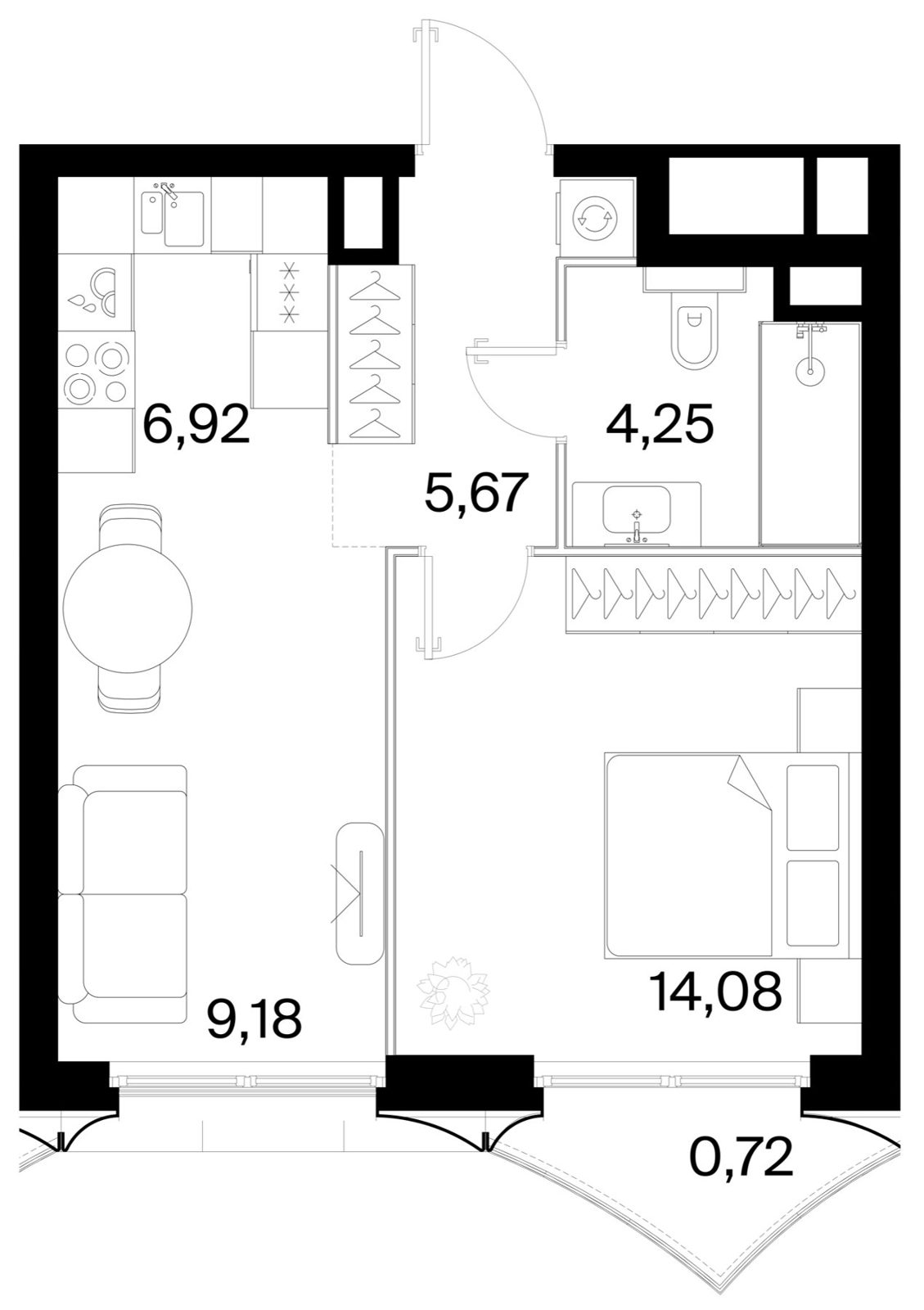 1-комнатная квартира, 40,8 м²