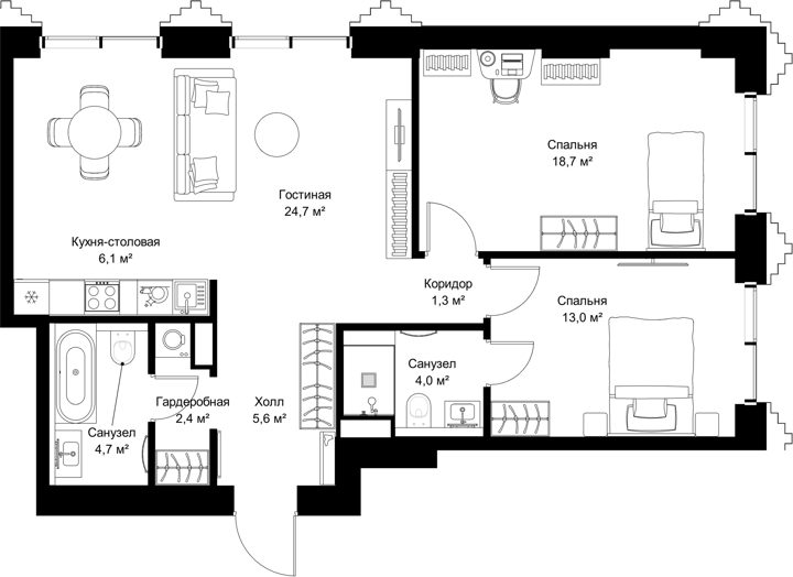 2-комнатная квартира, 80,5 м²