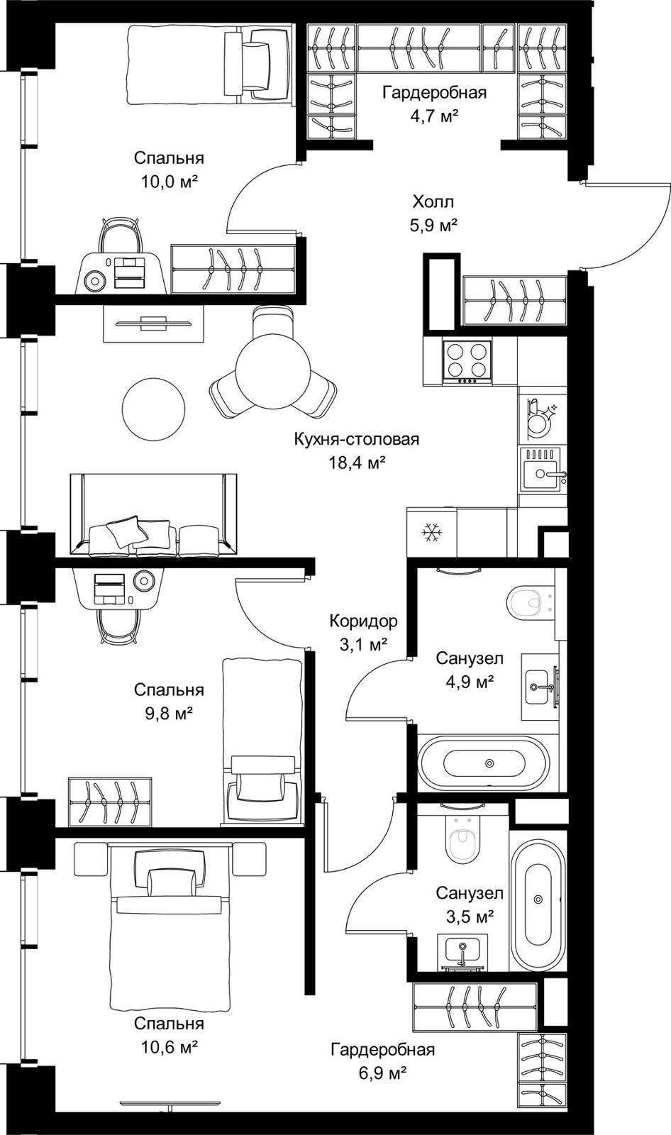 3-комнатная квартира, 77,8 м²