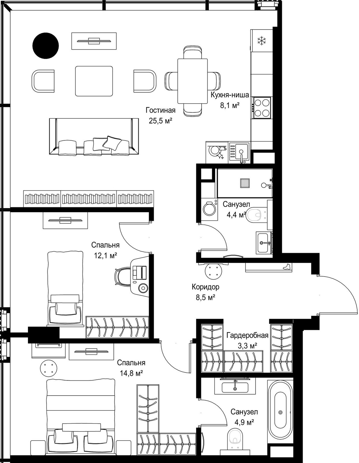 2-комнатная квартира, 81,6 м²