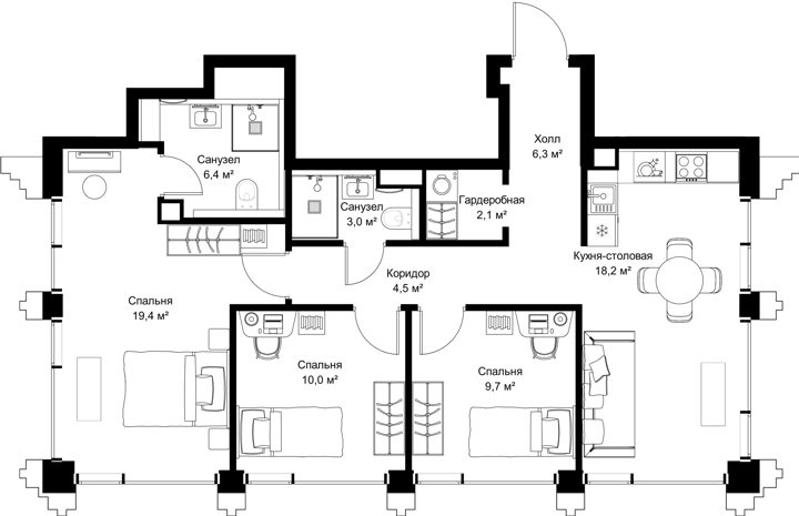 3-комнатная квартира, 79,6 м²