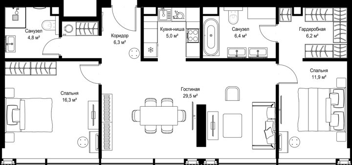 2-комнатная квартира, 86,4 м²