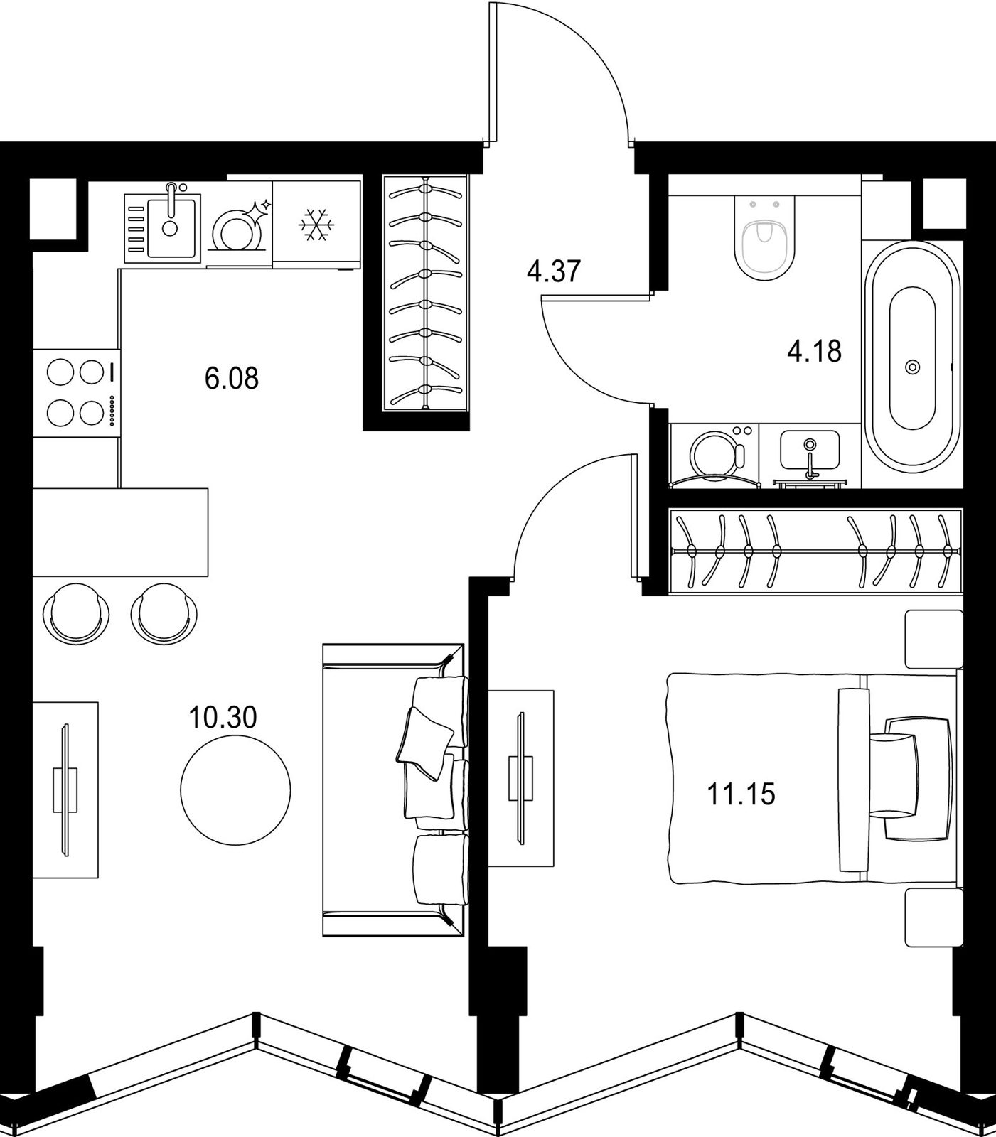 1-комнатная квартира, 36,1 м²