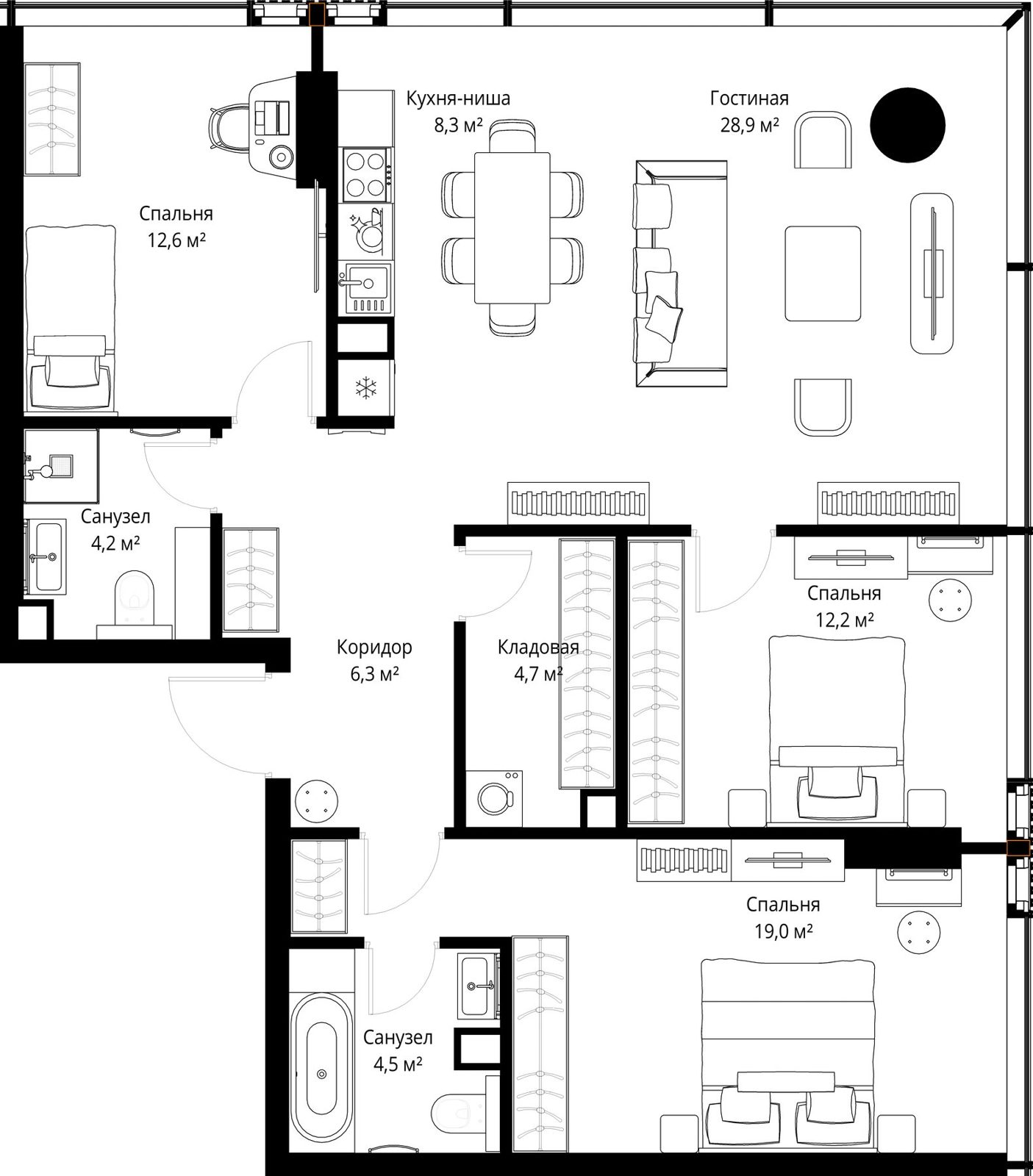 3-комнатная квартира, 100,7 м²