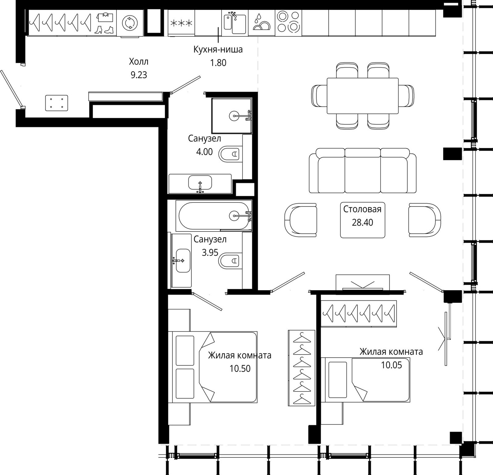 2-комнатная квартира, 68,8 м²