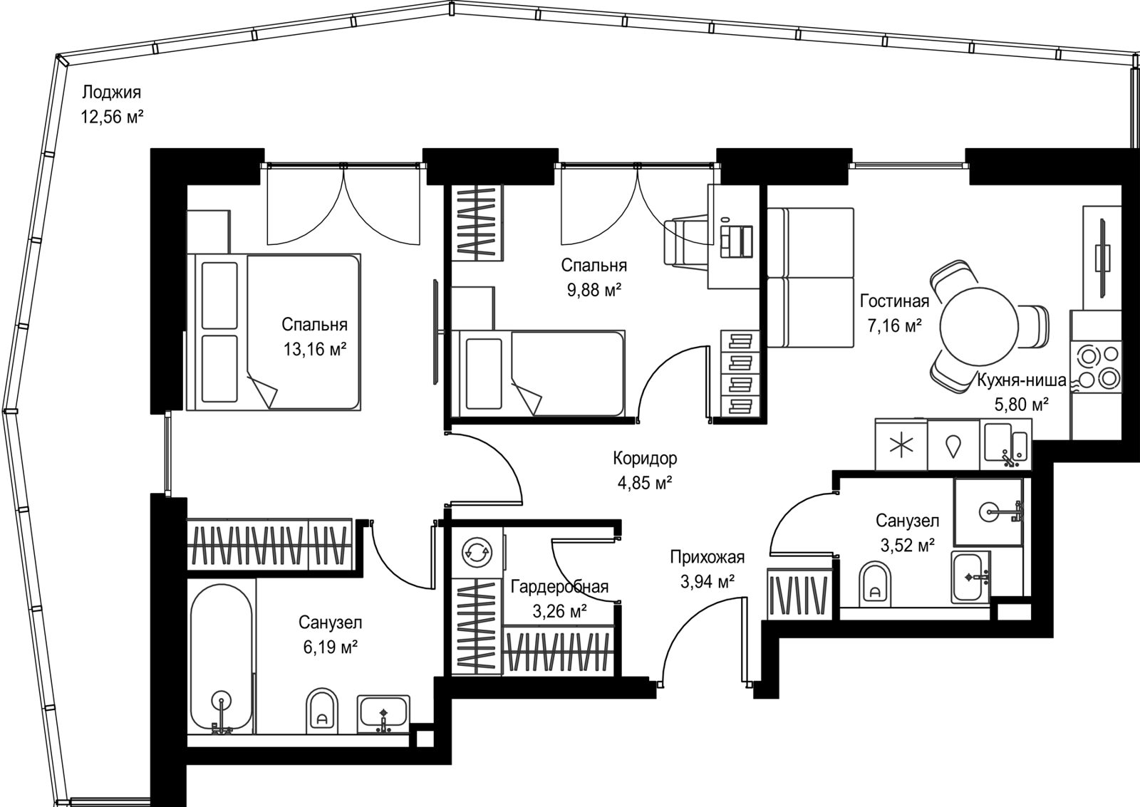 2-комнатная квартира, 69,7 м²