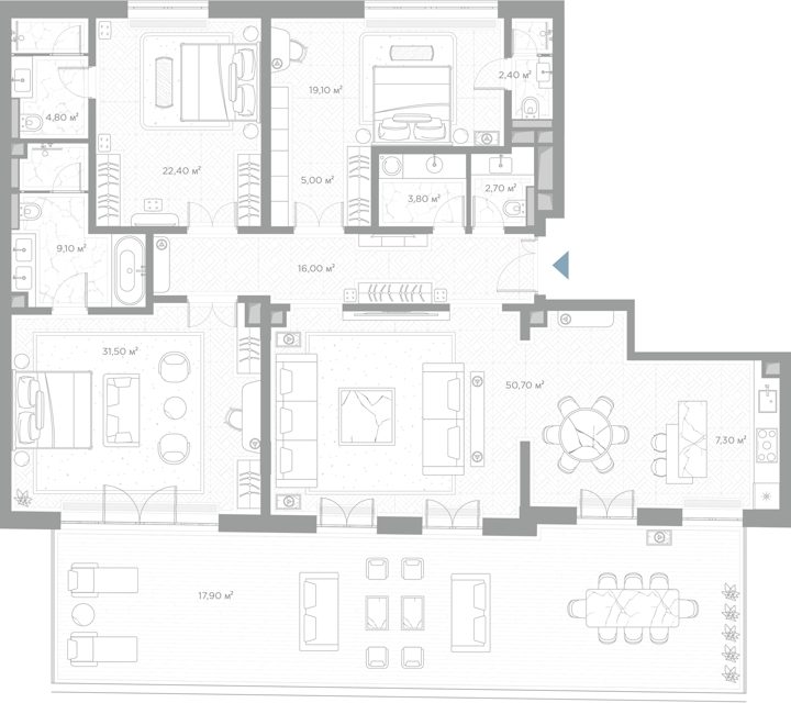 3-комнатная квартира, 192,7 м²