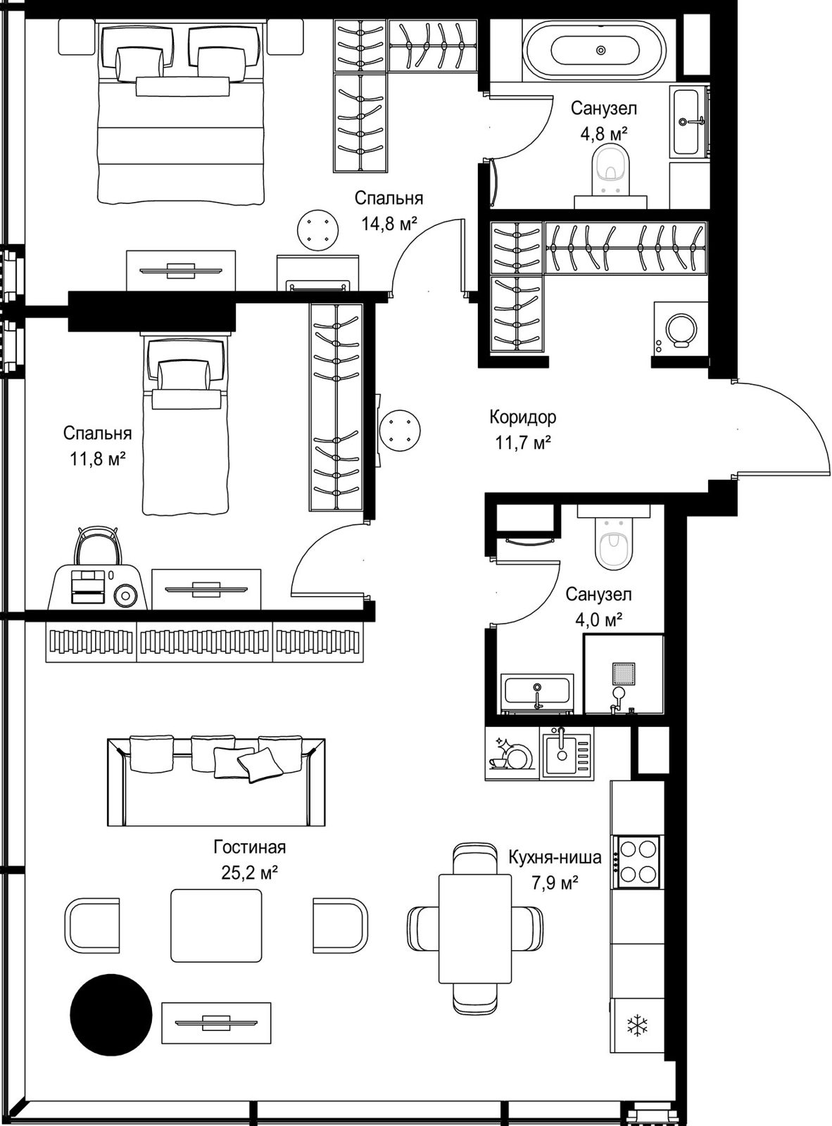 2-комнатная квартира, 80,2 м²