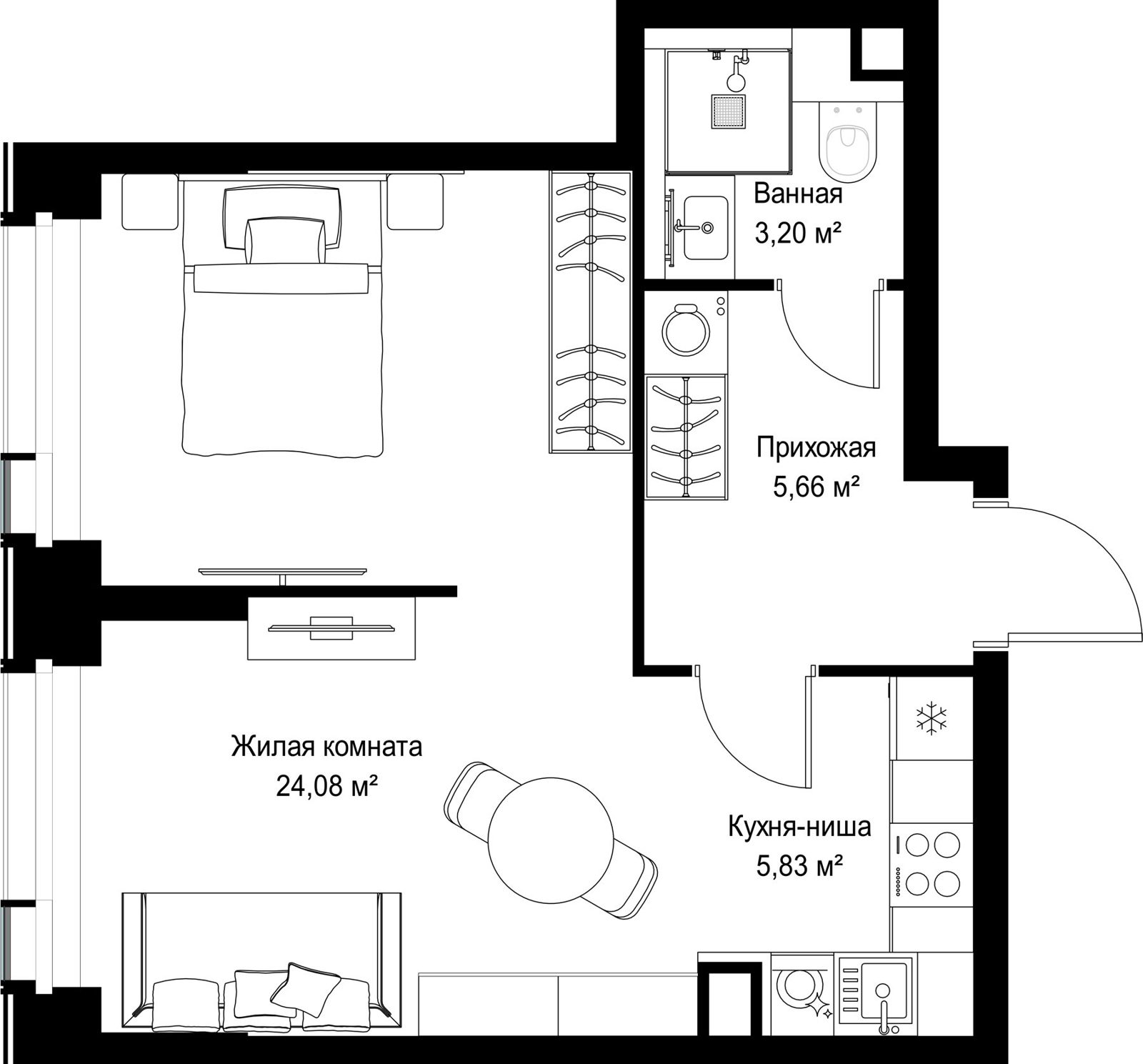 1-комнатная квартира, 38,8 м²