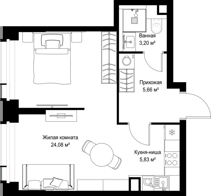 1-комнатная квартира, 38,8 м² — фото 1