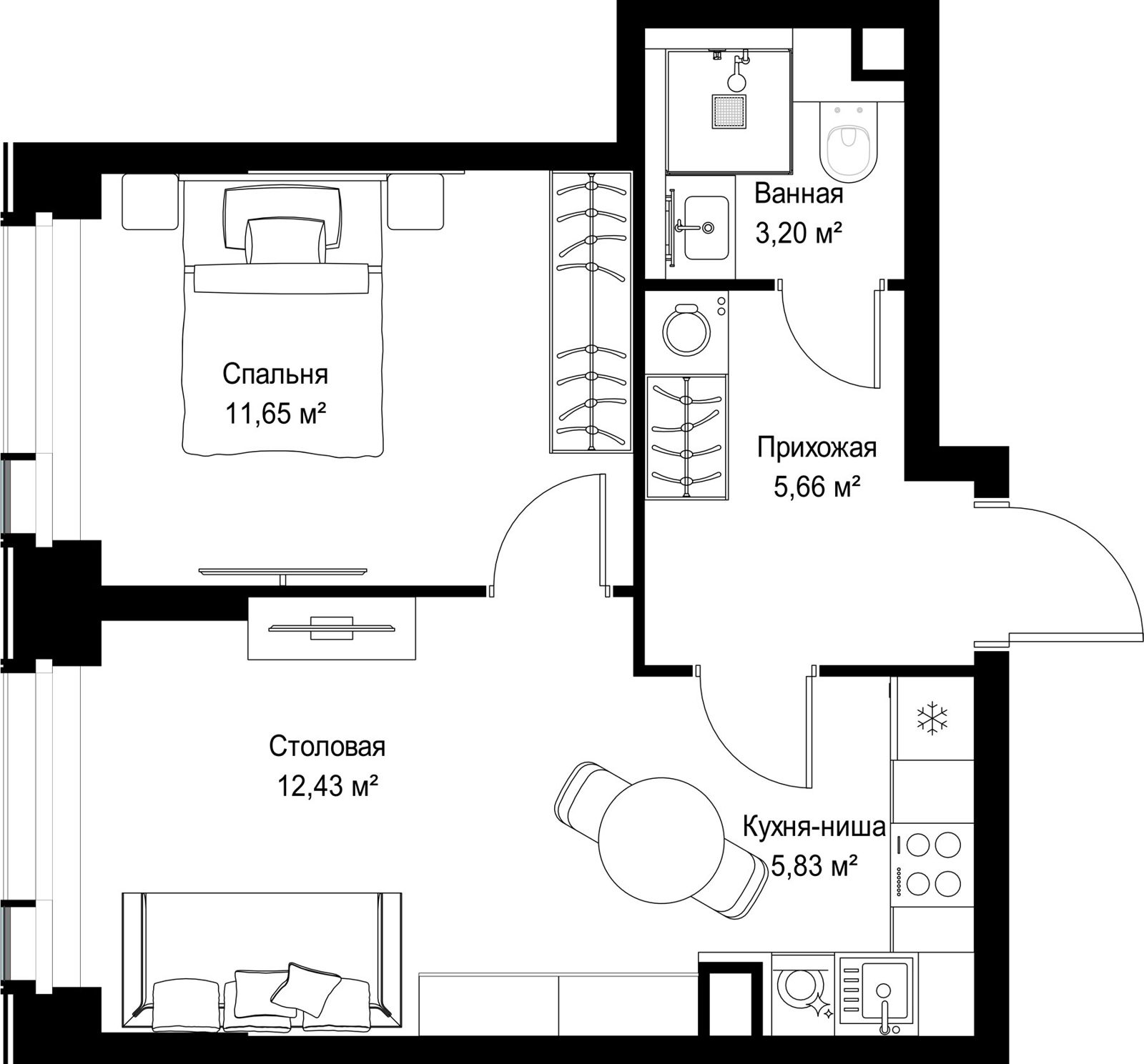 1-комнатная квартира, 38,8 м² — фото 2