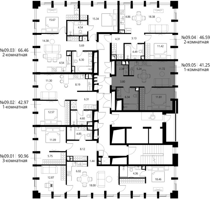 1-комнатная квартира, 41,2 м² — фото 2