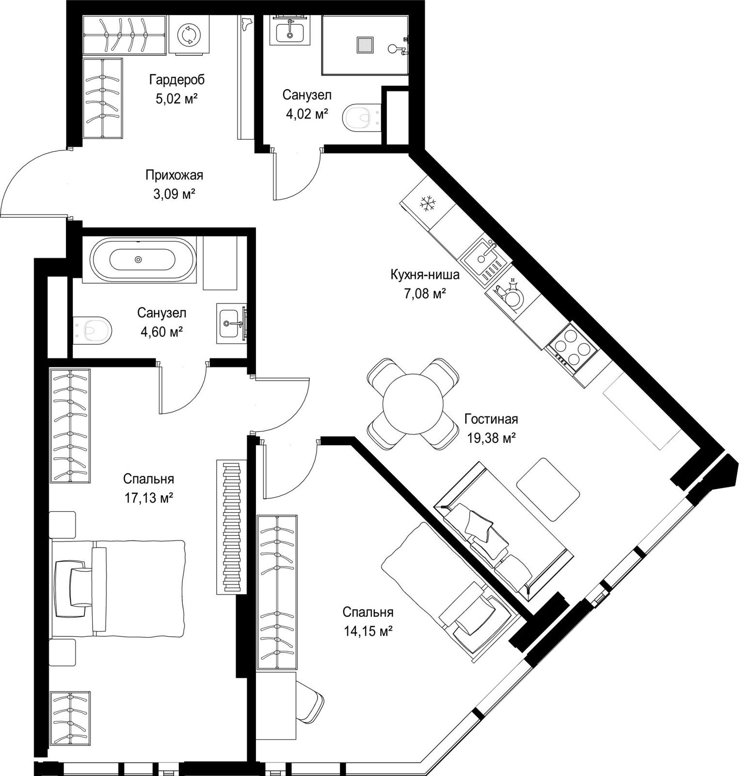 2-комнатная квартира, 74,5 м²