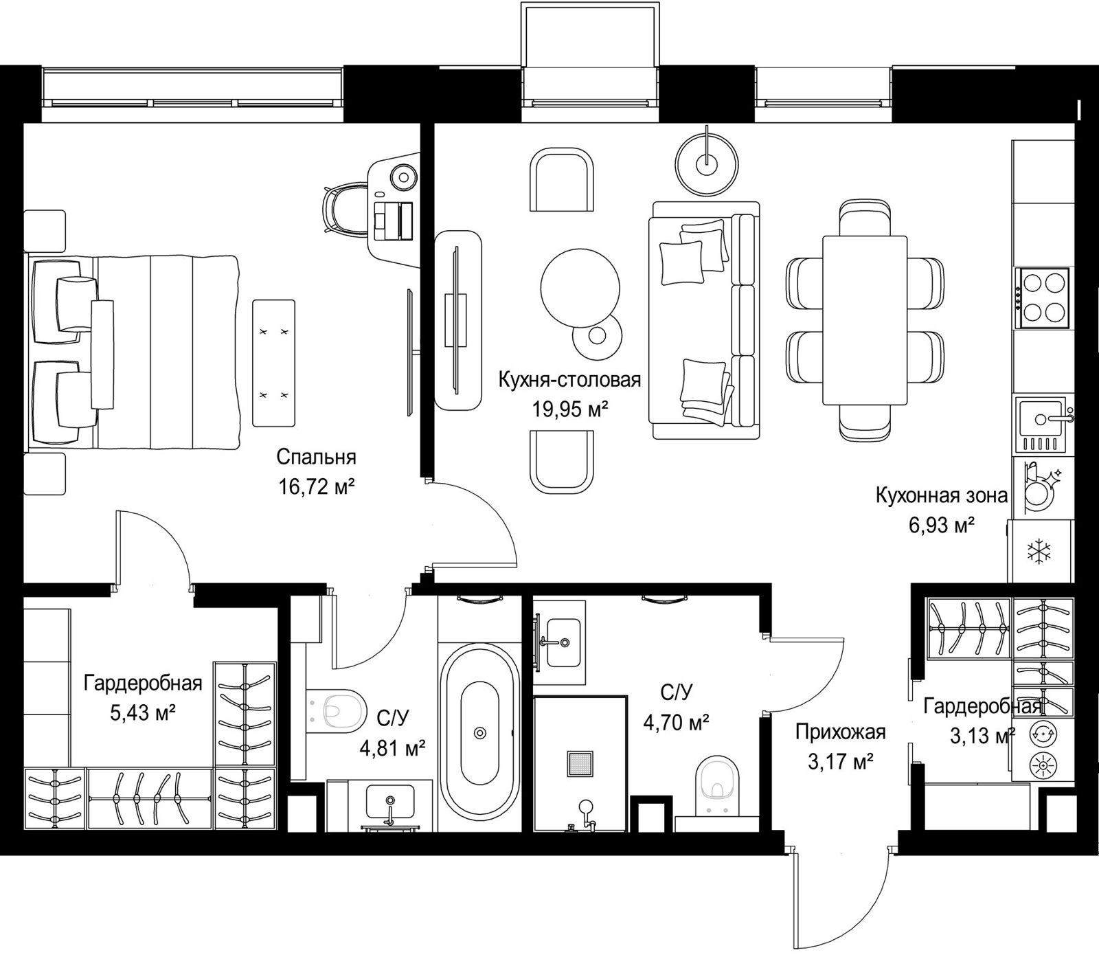 1-комнатная квартира, 64,8 м²