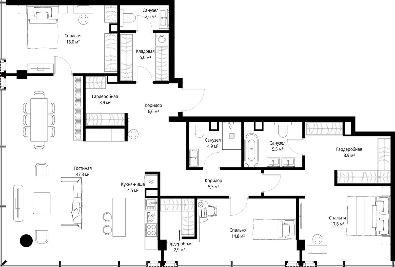 3-комнатная квартира, 146 м²