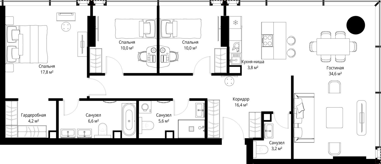 3-комнатная квартира, 112,2 м²