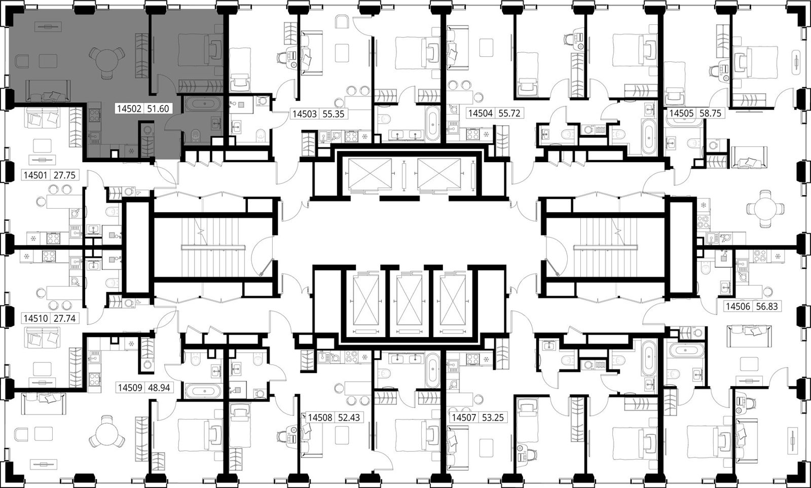 1-комнатная квартира, 51,6 м² — фото 2