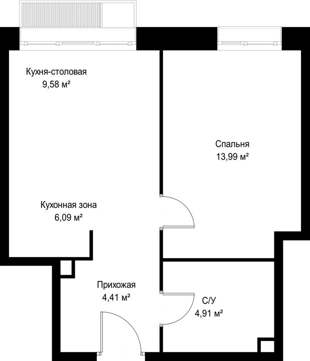 1-комнатная квартира, 39 м² — фото 2