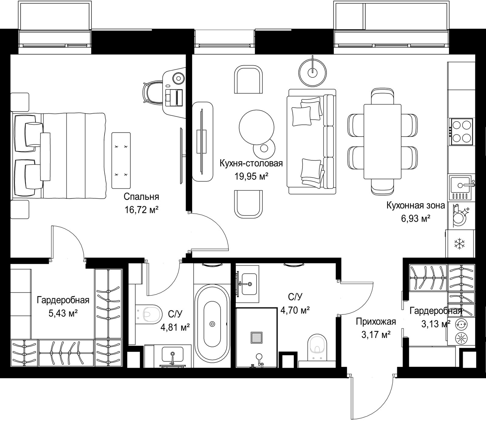 1-комнатная квартира, 64,8 м²