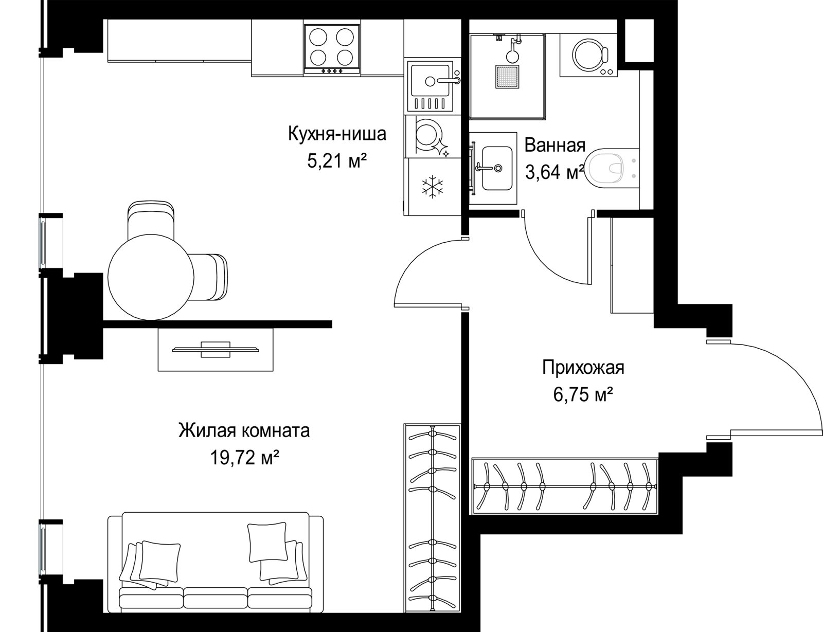 1-комнатная квартира, 35,3 м²