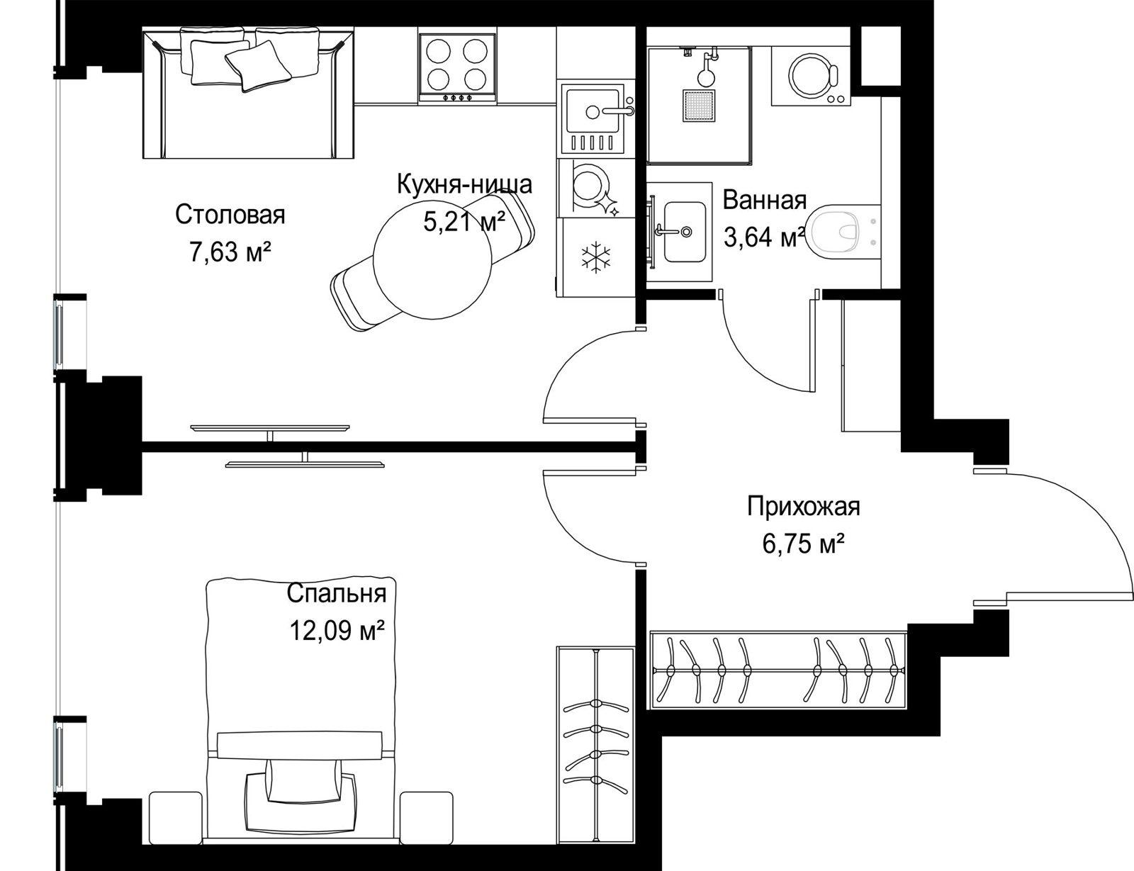 1-комнатная квартира, 35,3 м² — фото 2