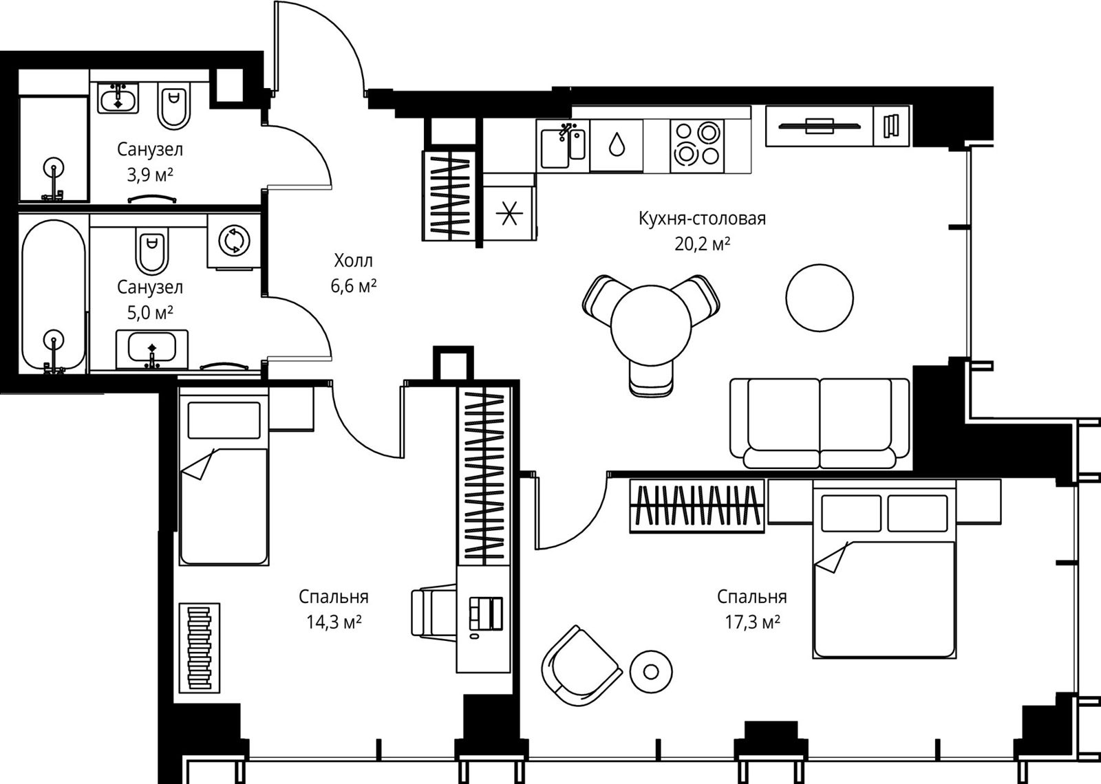 2-комнатная квартира, 67,3 м²