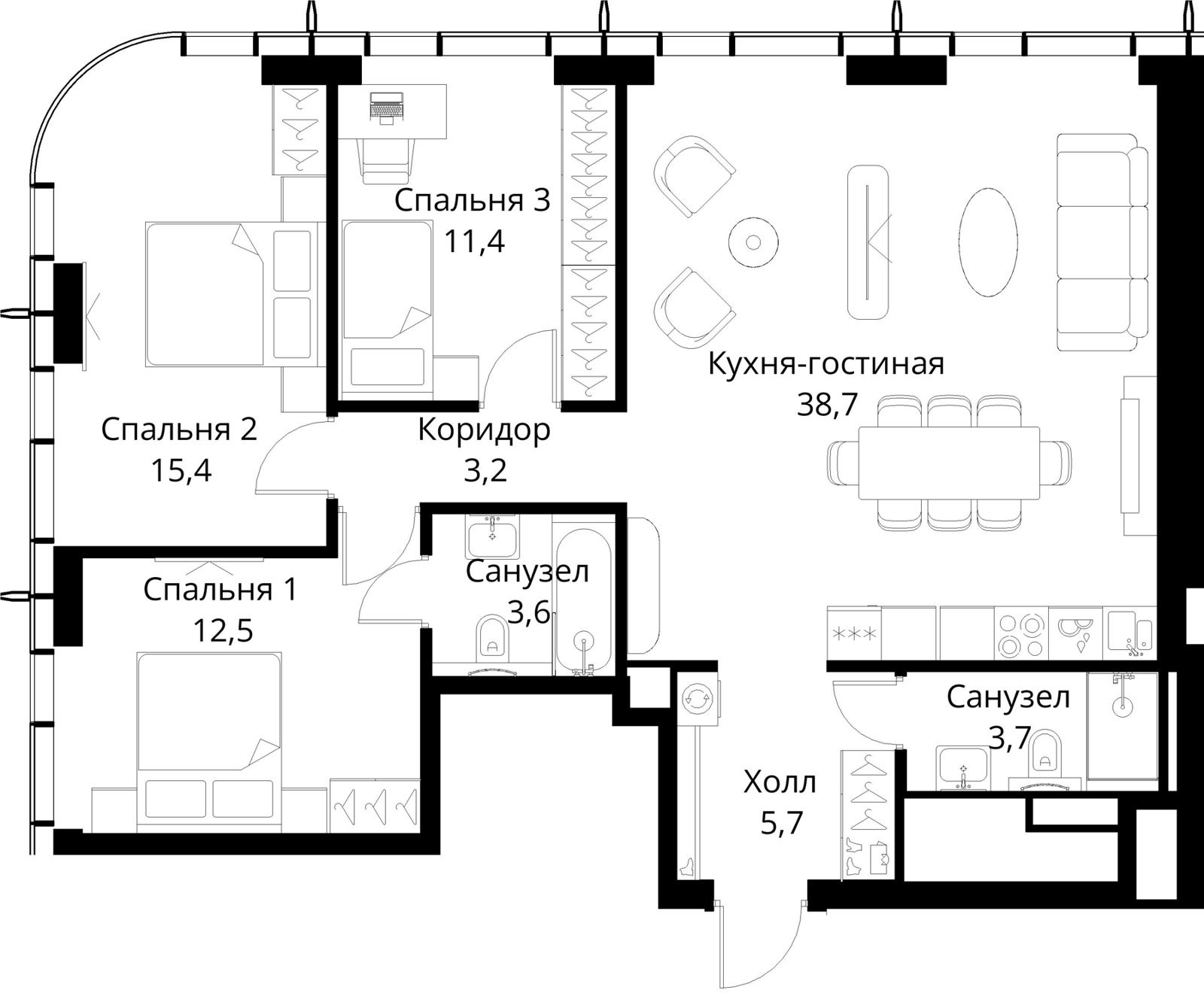 3-комнатная квартира, 94,2 м²