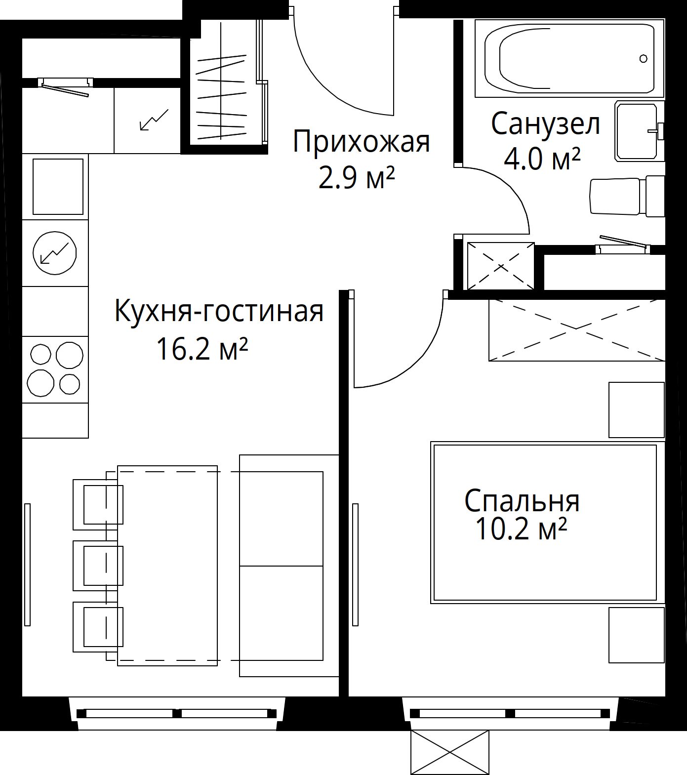 1-комнатная квартира, 33,3 м²