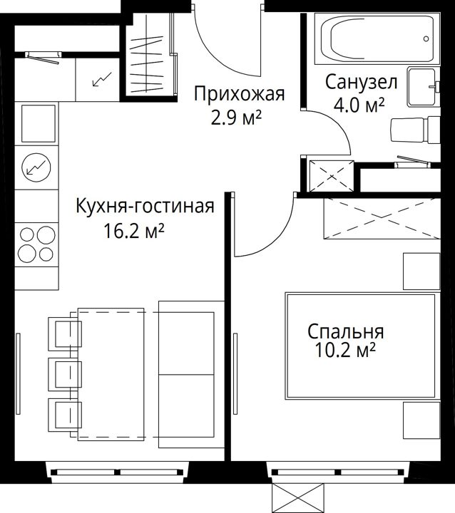 1-комнатная квартира, 33,3 м² — фото 1