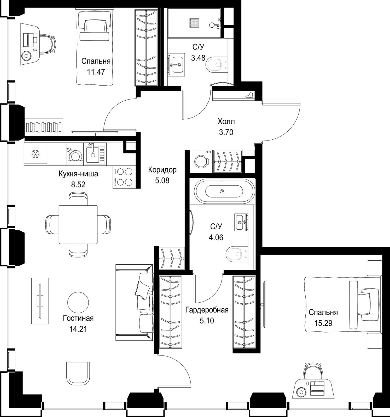 2-комнатная квартира, 70,9 м²