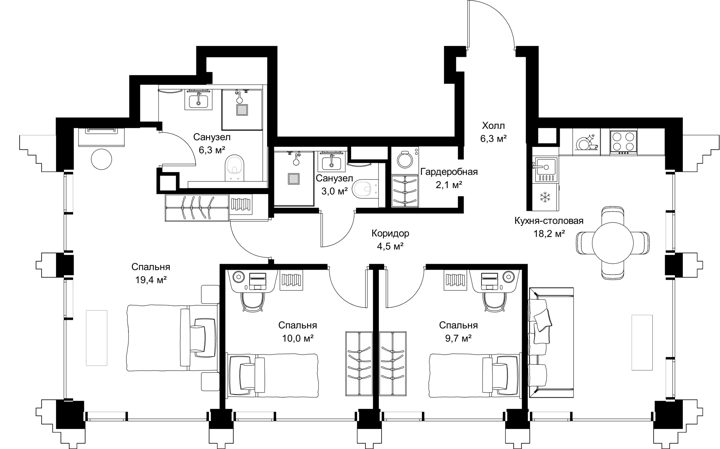 3-комнатная квартира, 79,5 м²