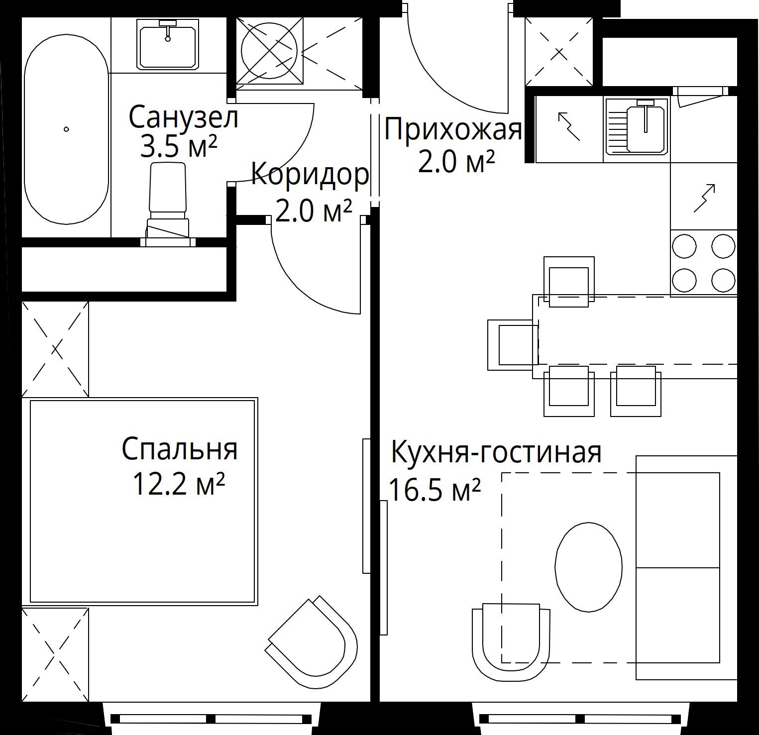 1-комнатная квартира, 36,2 м²