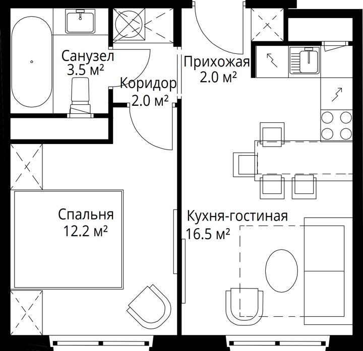 1-комнатная квартира, 36,2 м² — фото 1