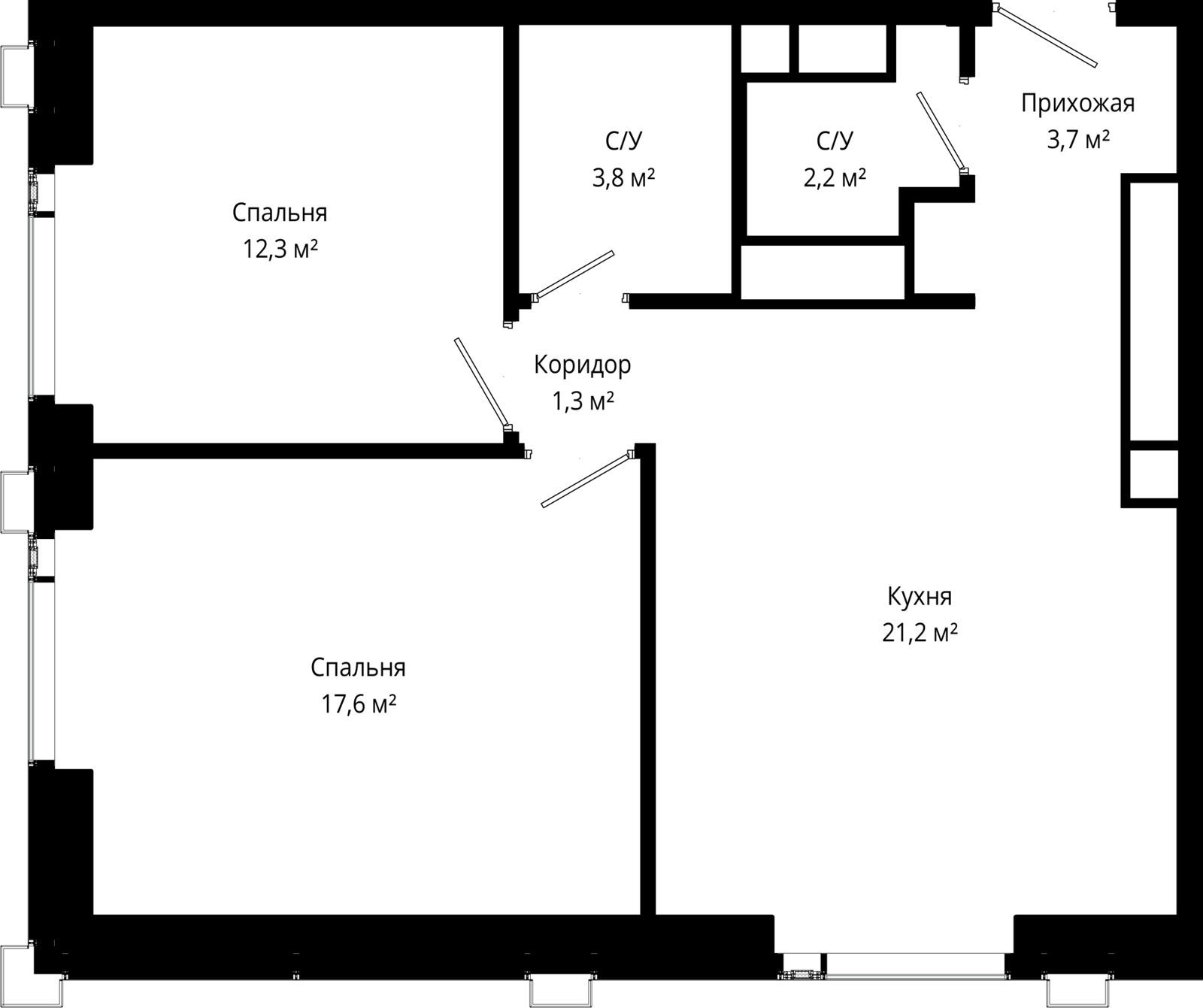 2-комнатная квартира, 62,1 м²