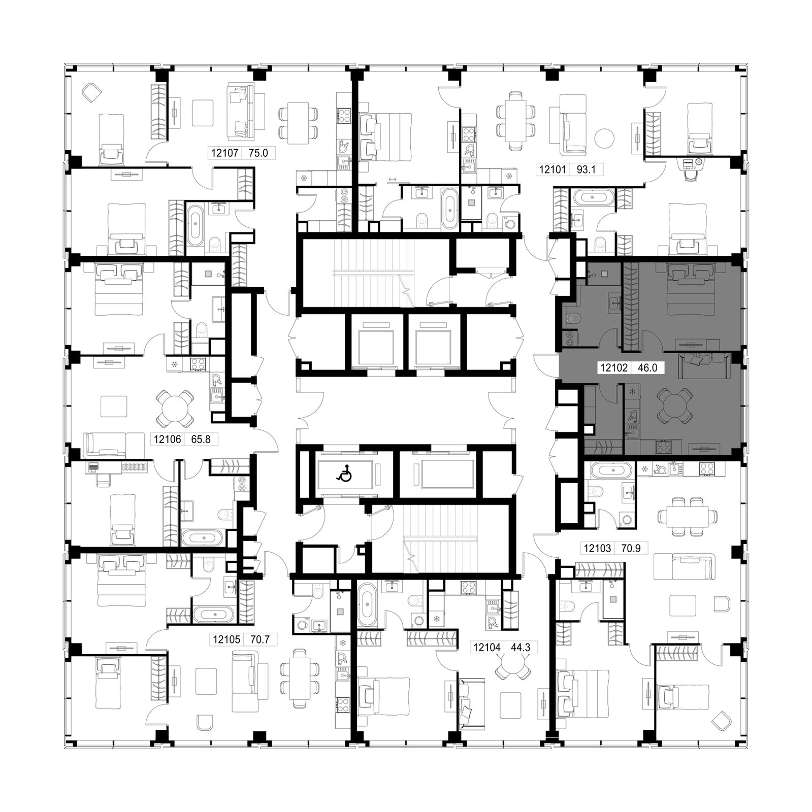 1-комнатная квартира, 46 м² — фото 2