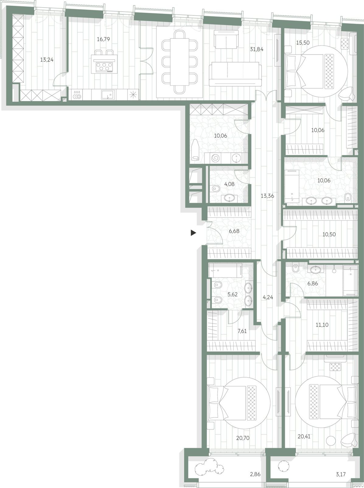 3-комнатная квартира, 224,8 м²