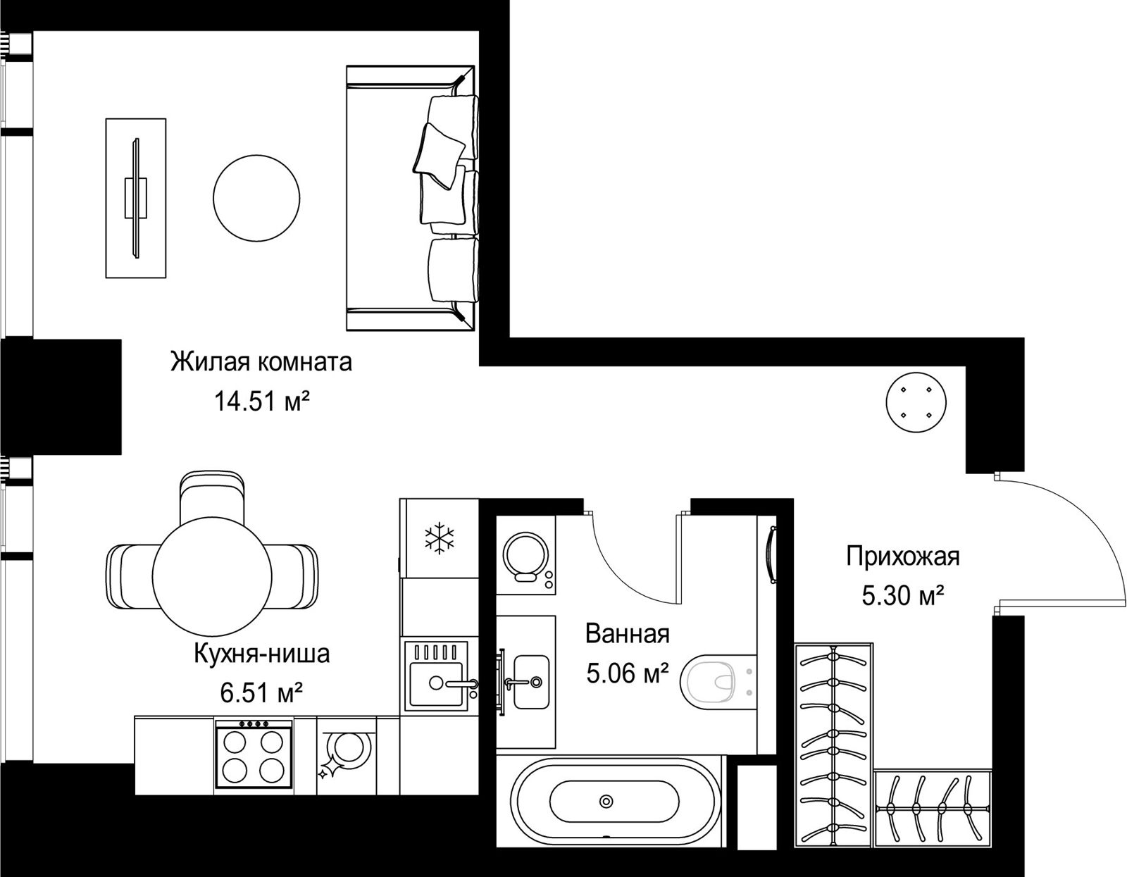 Квартира-студия, 31,4 м²
