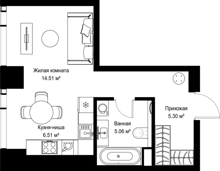 Квартира-студия, 31,4 м²