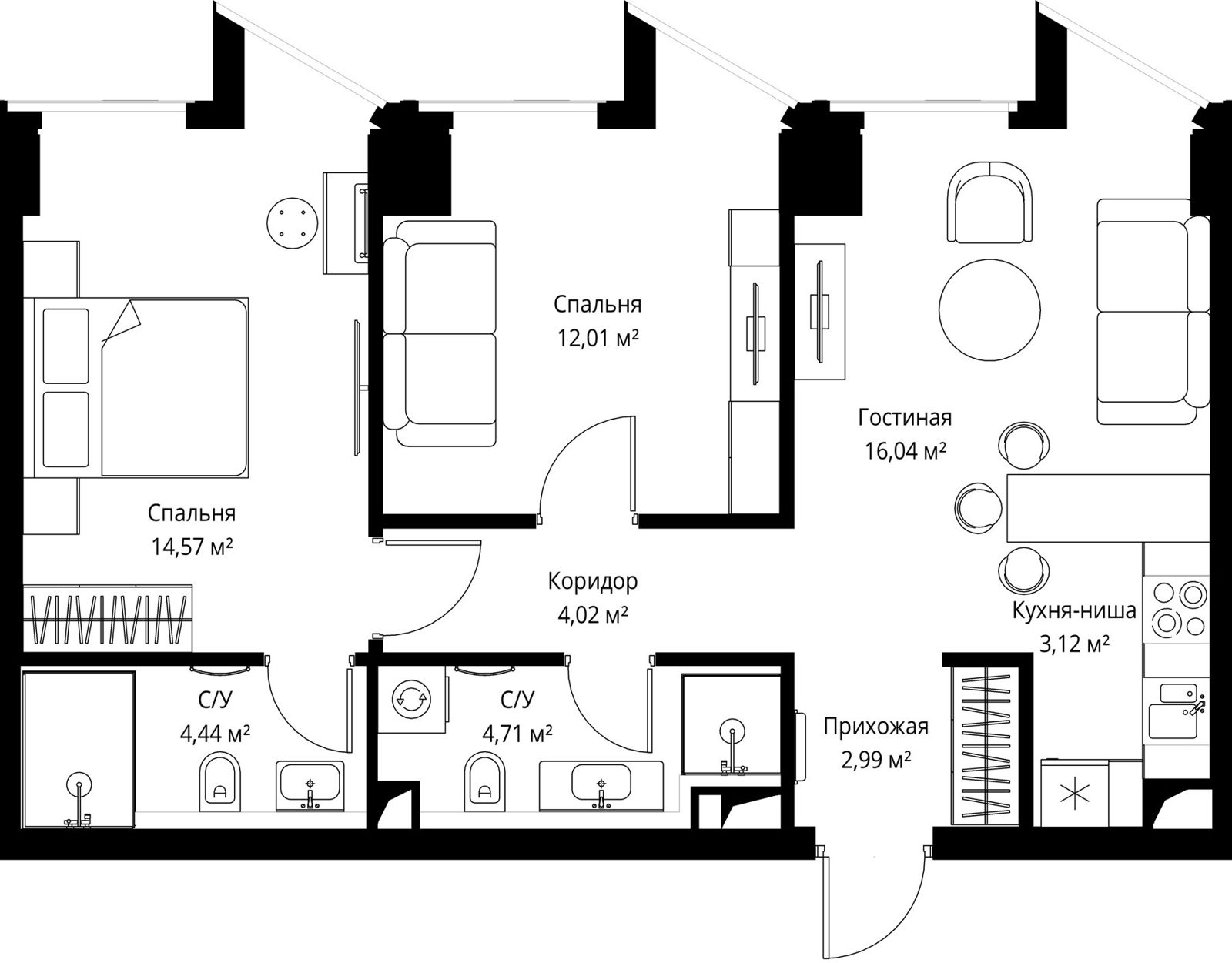 2-комнатная квартира, 62,2 м²