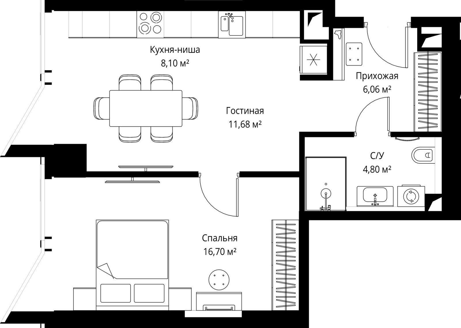 1-комнатная квартира, 47,3 м²